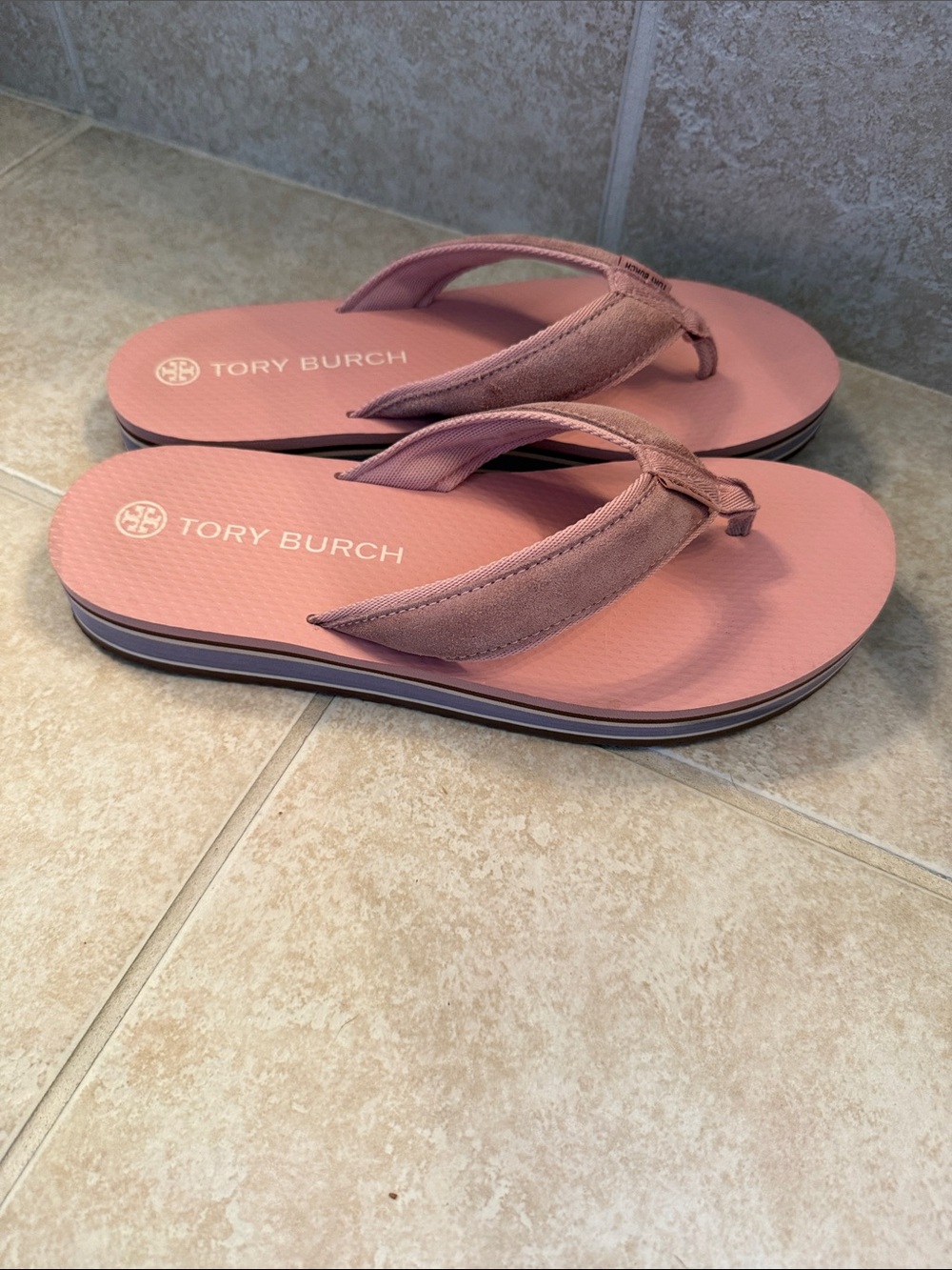 Tory Burch Blush Pink Logo Thong Sandals Size 11
